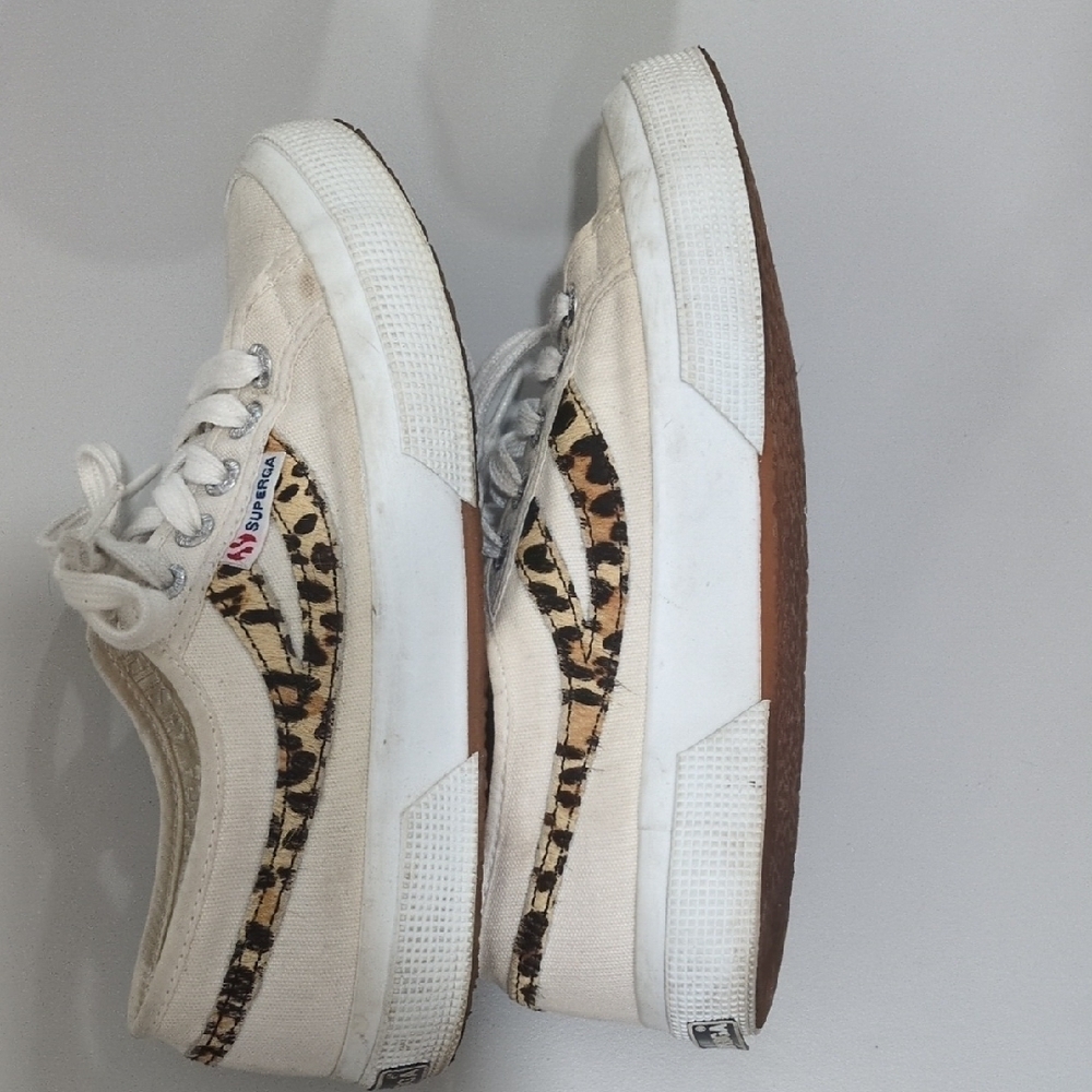 Superga Women's Sneakers - White and Tan Leopard - Picture 6 of 9